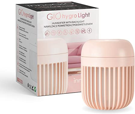 InnoGIO Hygro Rosa, Umidificatore d'Aria a Ultrasuoni, Luce Notturna, Schermo Touch, Serbatoio da 600 ml, Ricarica con Cavo USB-C