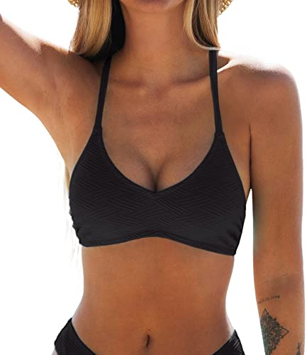 CUPSHE Bikini Top for Women Bathing Suit Spaghetti Straps Back Tie, XS Black