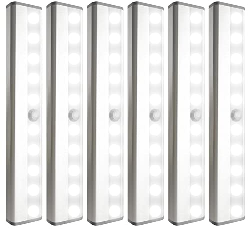 SIXDEFLY 6 Pack LED Motion Sensor Lights, 10 LED Closet Battery Operated Lights, Stick-On Anywhere Magnetic Night Light Bar, Led Safe Light Indoor for Closet Stairs Wardrobe