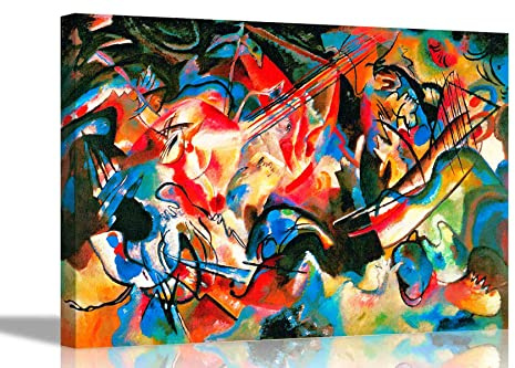 Composizione 6 di Wassily Kandinsky su tela incorniciata da appendere alla parete, riproduzione della pittura a olio, 101 x 76 cm