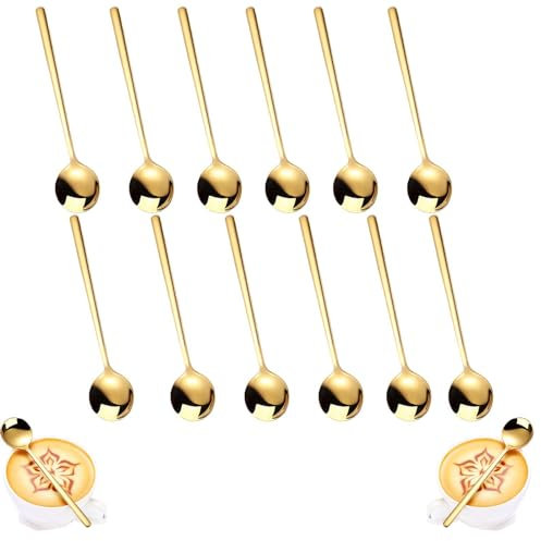 12 Pezzi Cucchiaini da Caffè, Da tè Demitasse, Cucchiaini da Tè in Acciaio Inossidabile, Cucchiaino da Caffè Classico Piccoli, Cucchiaino da Tè per dessert, caffè, gelato (13 cm, dorato)