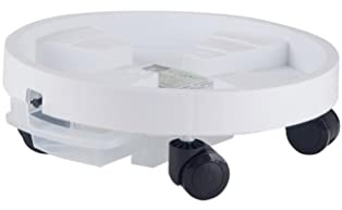 Mkuha Rund Kunststoffe Pflanzenroller Outdoor mit Räder und Wasserspeicherbox, Blumenroller Außenbereich und Innenbereich, Pflanzenroller mit Softrollen für Parkett, Schwerlast,Weiß,42cm