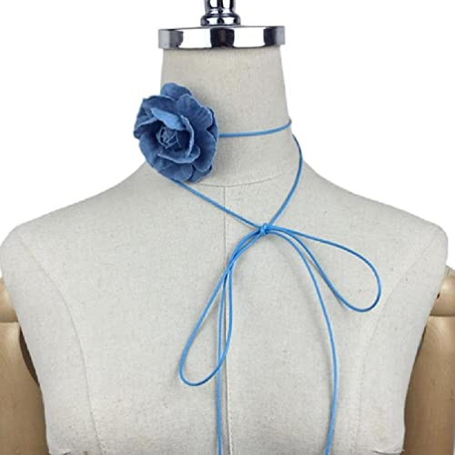 apughize Choker-Halskette aus Stoff, Rosen-Motiv, Halsband, Blumenkette, Choker, Party-Geschenk, Mädchen, Stoffmaterial, Rosen-Halskette, blaue Jeans-Rosen-Halskette