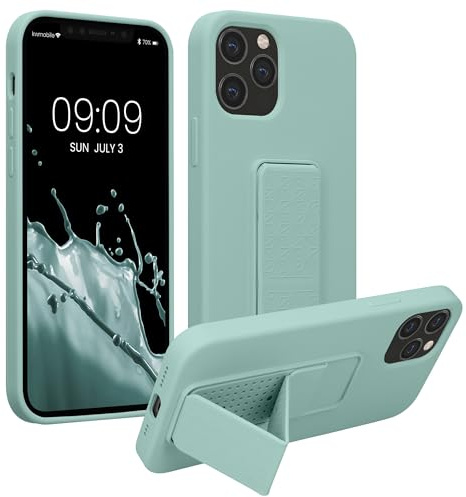kwmobile Case for Apple iPhone 12 / iPhone 12 Pro Case - Soft TPU Cover with Silicone Coating - With Hand Strap and Stand Function - Shockproof - Mint