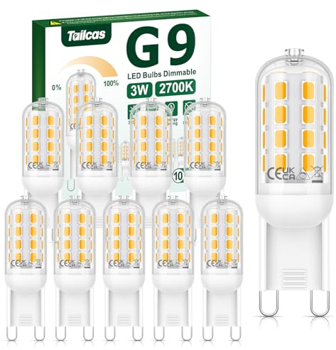Tailcas G9 LED Bulbs Dimmable Warm White, 3W 320LM G9 Bulb | Equivalent to 30W, No Flicker AC 220-240V, Energy Saving G9 Led Light Bulbs for Chandelier, Crystal Lamp, 10 Pack