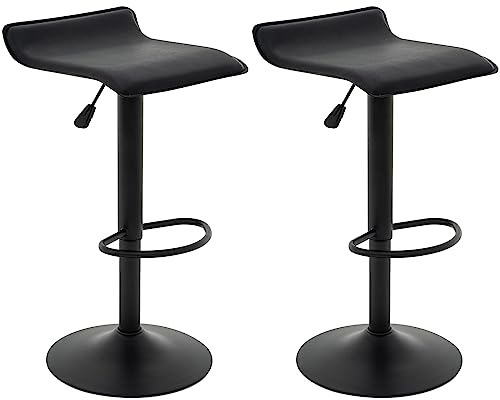 Vogue Furniture Direct Adjustable Bar Stools Set of 2, Modern Swivel PU Leather Airlift Barstools, Backless Kitchen Counter Height Bar Chair for Dining Room (Black, Black Base)