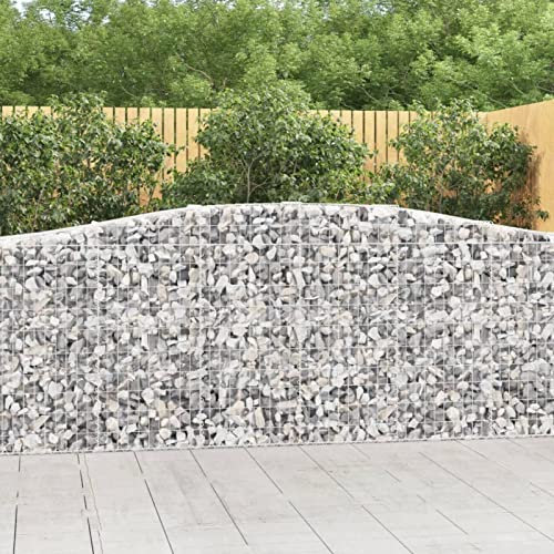 GuyAna Gabionen mit Hochbogen 2 STK. 400x50x100/120cm Verzinktes Eisen Zaun Gabionen WasserzapfsäUle Garten Pflanzsteine Beton Garten Stapelbar Gabionenzaun Gabionen