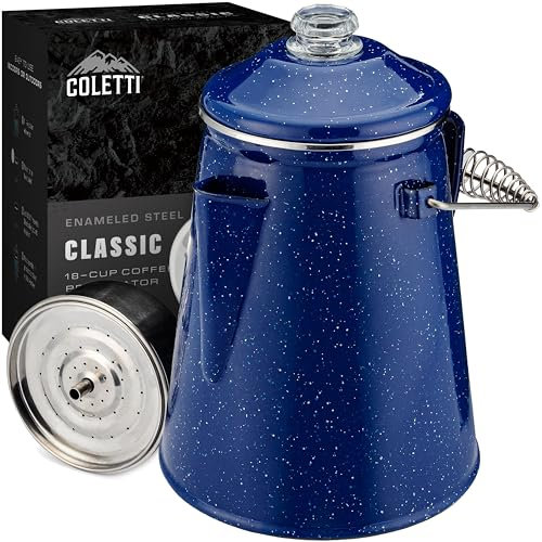 Coletti Klassischer Kaffee-Perkolator – Perkolator-Kaffeekanne, Cowboy-Kaffeekanne – Der Originale Camping-Kaffeekocher, Jetzt Modernisiert – Für Brühmeister Auf Dem Zeltplatz [Blaues, 18 Tassen]