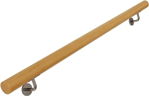 Corrimano per scale in legno massello di rovere per scale interne, montaggio a parete, con staffa in metallo (dimensioni: 4 m)