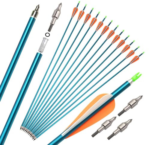 surwolf Aluminiumpilar Spine 500 30 Bågskytte Jaktpilar med avtagbara pilspetsar för Recurve båge & Compound båge 6&12st (blå, 12)