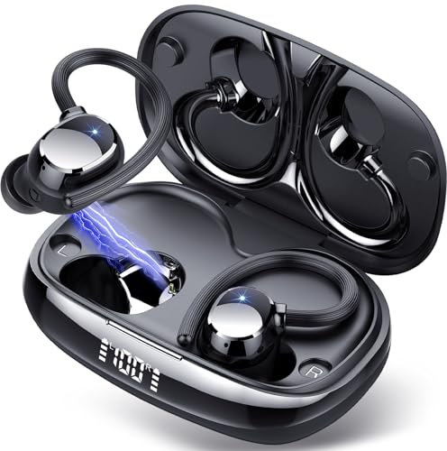 Tukio Wireless Earbuds, Ear Buds 80H Playtime with Earhooks, Bluetooth 5.3 Headphones with 4 ENC Mic, Wireless Headphones with LED Display, IP7 Waterproof, USB-C