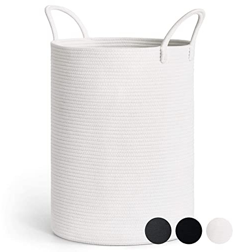 TIMEYARD Wäschekorb Groß Baumwollkorb Kinderzimmer 38x50cm Weiß | Geflochtener Korb für Spielzeug, Kuscheltiere und Wäsche. Vielseitige Aufbewahrung für Kinderzimmer, Schlafzimmer und Bad