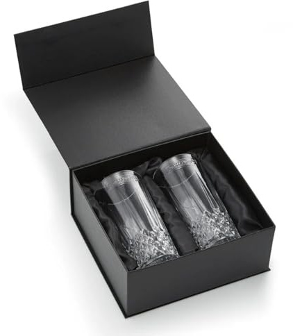 Bartesian Diamond Etched Highball Glasses - 10.5 Oz Tall High Ball Collins Glass Set for Mixed Cocktails & Mocktails - Classy Home Bar Mixing Glassware with Luxurious Gift Packaging - Set of 2