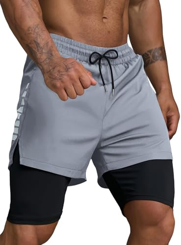 Smarstyle löparshorts herr korta 2-i-1 shorts löpning shorts herr snabbtorkande sportbyxor med fickor andas träningsshorts
