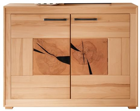 Lomadox Wohnzimmer Esszimmer Kommode Sideboard 2-türig, Kernbuche massiv geölt, montiert