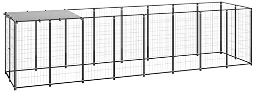 IKAYAA Freilaufgehege Hühner 440 x 110 x 110 cm Hühnerstall Verzinkter Stahl Hühnergehege Freilauf Groß mit Sonnenschutzdach und Tür für Haustierkäfig Hühnerkäfig Vogelkäfig Kleintiere Schwarz