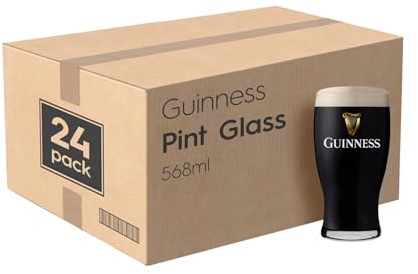 Rink Drink 24x Guinness Pint Glasses - 568ml (20oz) - Large Reusable Glass Craft Beer Drinking Tulip Lager Ale Pub Kitchen Tumbler Cups Set