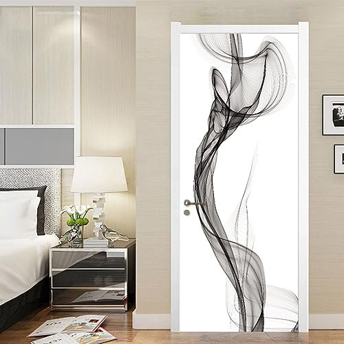 MYIESAXL Türaufkleber Türtapete Schwarze und Weiße Linien Türbilder Selbstklebend Türposter Fototapete Abnehmbare Tapete Vinyl Tür Aufkleber Schlafzimmer Badezimmer 80 x 210cm, Tür tapeten
