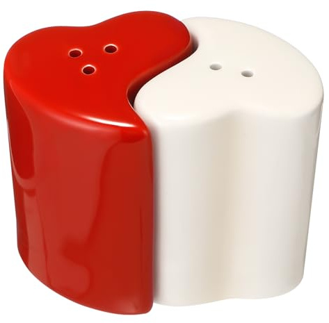 RimCereal 2 Pcs Valentines Love Shaped Salt and Pepper Shakers 3 Inch Ceramic Salt and Pepper Shakers Set for Holiday Home Indoor Kitchen Decorations (Red and White)