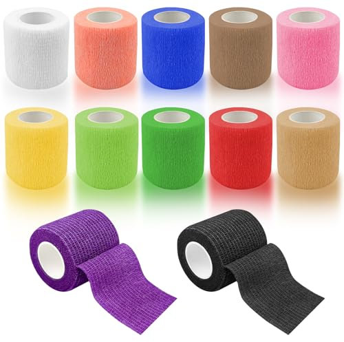 Lixiluxia 12 Rollen Selbstklebender Verband, 5cm x 4,5m Elastische Binde, Selbsthaftende Bandage, Haftbandage Selbstklebend, Fixierbinde Vet Wrap Pet, Klebeverband für Hund, Katze, Handgelenk, Knöchel