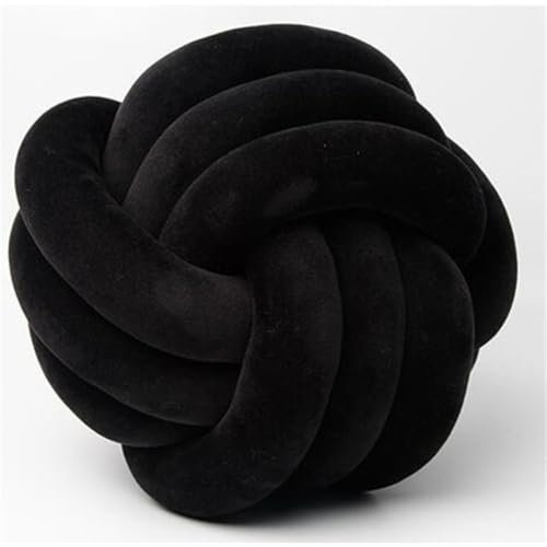 Handgefertigter Knotenkissen, rund, schwarz, 28 cm, niedliches Wurfkissen für Zuhause, ästhetisches Kissen, dekorativ für Schlafzimmer