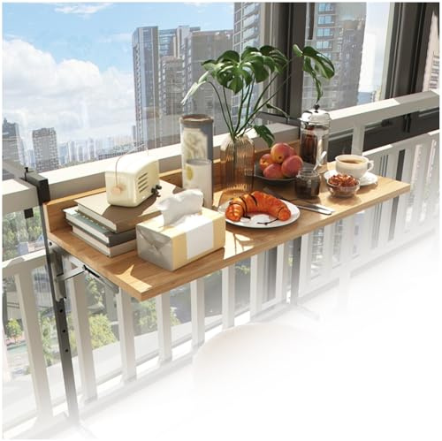 Table Balcon Suspendue, Table Murale Rabattable, Table Balustrade Terrasse, Table de Balcon Rabattable, Table de bar de balcon pour balustrades, pour Extérieur Jardin Bureau Patio(38*90cm/15*35.4inch)