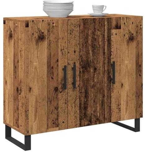 vidaXL Sideboard mit 3 Türen, Holz-Lagerschrank 90 x 34 x 80 cm, Robustes rustikales Design, perfekt für Esszimmer, Wohnzimmer, als Buffet oder Konsole, Indoor-Möbel mit Metallakzenten.