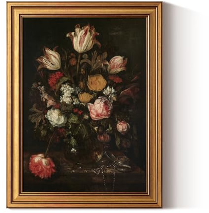 ARPEOTCY Leinwand Bilder mit Rahmen, Klein Vintage Wanddeko, Wandbilder Wohnzimmer Schlafzimmer Badezimmer Küche, Bauernhaus Zimmer Deko Aesthetic, Barockes Blumen kunstdrucke Painting, 40x30cm