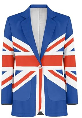 Biyejit Union Jack Flags Mens Blazer Casual Blazers Jackets Slim Fit Single Breasted Sports Coats for Party,Wedding, Banquet,Prom XS-5XL