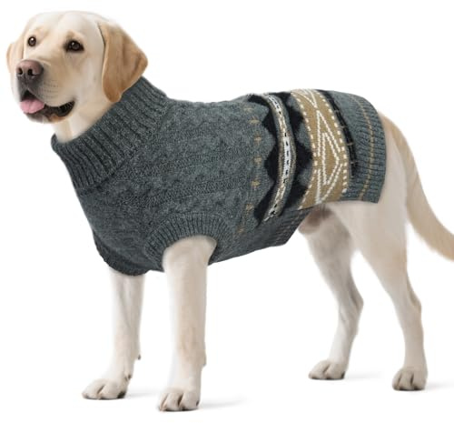 Hjumarayan Warme Hundepullover Große Hunde - Fair Isle Pullover Hund mit Geschirr Öffnung, Weihnachtspullover Elastisch Hundepulli Winter Sweater für Labrador, Pit Bull, Grau XXL