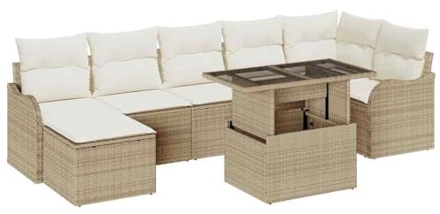 vidaXL 8-delat trädgårdsoff-set med kuddar Beige Poly Rotting Modulär design Väderbeständig Bekväm utomhusmöbel Sittplatser Fyrasitsig Lounge Patio För Dämpad