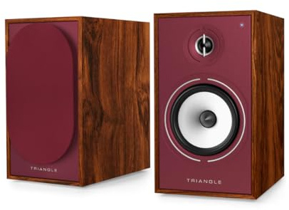 Triangle - Enceintes Actives Borea BR03 Connect - Enceintes Bibliothèque Bluetooth avec Amplificateur - Audio HD - Entrées Phono/Platine TV Arc & USB - 206 x 360 x 314 mm - Bordeaux/Teck (Paire)