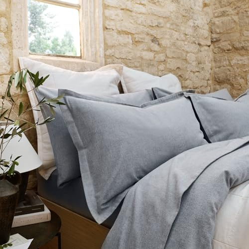 Christy Brushed Cotton Standard Pillowcase Pair | Warm Breathable Winter Bedding | 100% Brushed Cotton Flannel Bed Linen | Super Soft and Silky Finish | Silver Grey