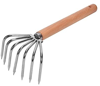 Ziociura Râteau et Outil à Griffe Portatifs avec Manche en Bois pour Le Jardinage , Manche Long 7 Dents