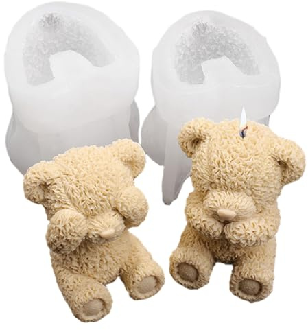 Moule à glaçons ours, moule ours, 2 pièces en silicone en forme de nounours mignon, moules en silicone souple antiadhésifs pour chocolat, glaçons, bougie, pudding, savon, nounours