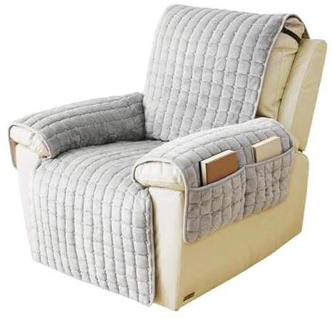 Fognill Recliner Chair Cover with Pockets, Non-Slip Armchair Covers, Soft Washable Slipcover with Elastic Edges for Recliners & Armchairs, Sofa Furniture Protector for Pets (53x190cm)