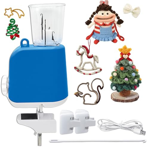 Vurlexat French Knitting Machine, Electric I-Cord Knitting Wool Kit, Automatic Mill i-Cord Knitter Swift Knit Wool for DIY Crochet Craft Projects for Adults & Children(Blue)