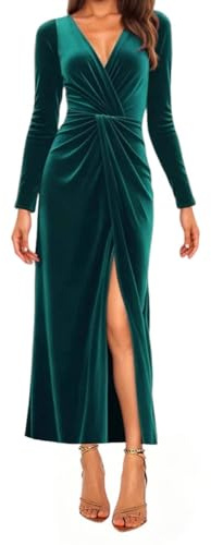 Minetom Robe Velours Femme Longue Hiver Élégante Col V Manches Longues Cérémonie Cocktail Mariage Soirée Fête Dress