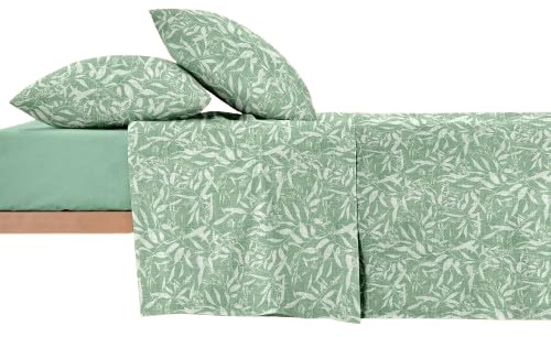 Ruggeri - Completo Letto - 100% Morbida Microfibra di Alta Qualità | 2 Federe + 1 Lenzuolo con Angoli + 1 Lenzuolo Sopra - Collezione Everyday (Foglie Verdi, Matrimoniale)