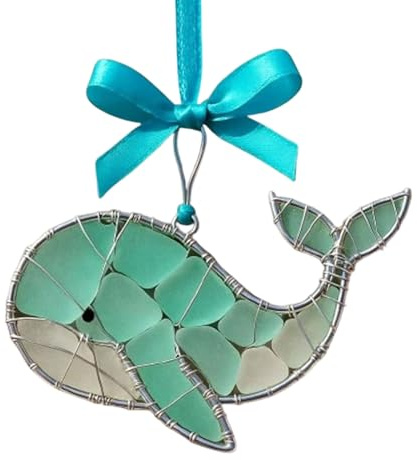 Handmade Sea Glass Oceans Ornament, Sea Glass Suncatcher for Crafts, Sea Glass 2D Acrylic Hanging Ornament for Adults (C)