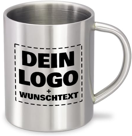 Prozente Momente Personalisierter Edelstahl-Trinkbecher zum selbst gestalten | extra groß | 400 ml | Becher | Camping, Vereine, Fasching, Fasnetsbecher, Karneval, Vereinsbecher | Silber ohne Deckel