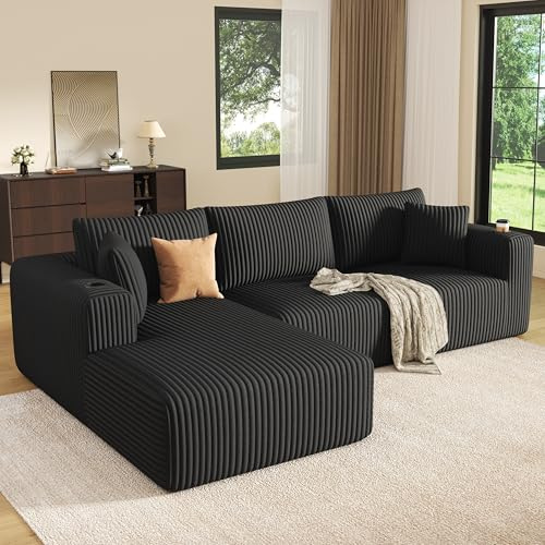 DURASPACE Ecksofa L-förmiges Sofa Boneless Cloud Couches mit Chaiselongue | Chaiselongue, Flauschige Plüsch-Cord-Modulsofas für das Wohnzimmer(Chaiselongue Links)