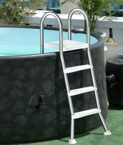 Errzom Scaletta per Piscina, 3 Gradini Doppio Corrimano e Gradini Antiscivolo Resistenti, Portata Massima 250 kg, Adatta a Piscine Fuori Terra di 110 cm Qualsiasi Tipo di Pavimentazione,110cm