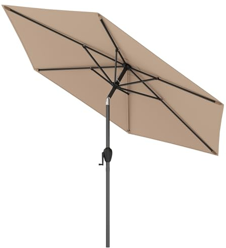 FANTASK Parasol de plage de 230 cm avec 6 baleines et manivelle, pliable des deux côtés à 35 °C, pour jardin, balcon, terrasse (marron)