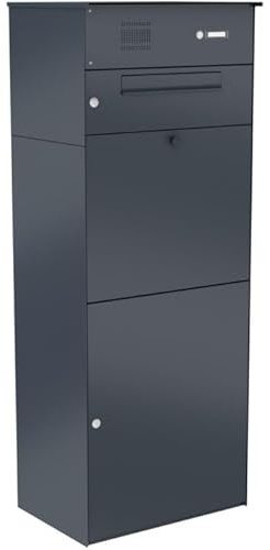KNOBLOCH Briefkasten mit Paketbox und Klingel KNOBOX PRO 12 - mit Gravur personalisiert, XXL Paketkasten, rostfrei wetterfest, Anthrazit RAL7016