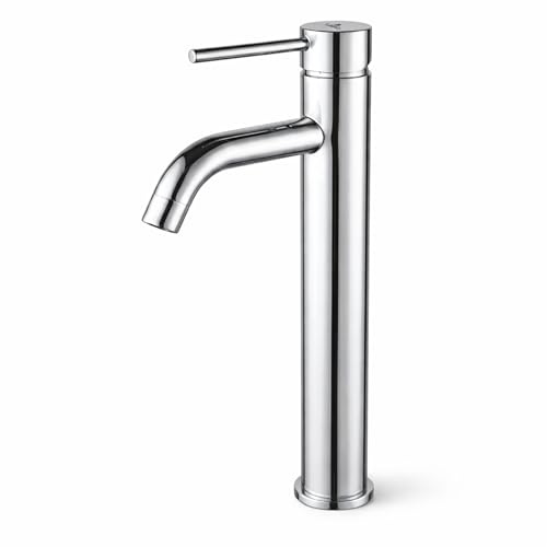 AKORD Miscelatore Alto per Lavabo da Appoggio VERTI, Rubinetto Bagno Moderno in Acciaio Inox, Altezza 30,5 cm, Cromato