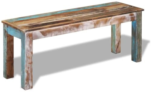 QJBSAVVA Sitzbank Altholz 110x35x45 cm - Rustikale Holzbank Vintage Massivholz - Bunte Flurbank Massiv & Handgefertigt - Einzigartige Küchenbank Dekobank für Wohnzimmer Flur und Küche