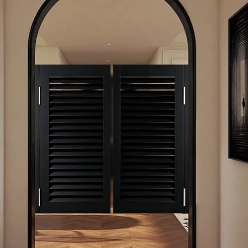 Half Cafe - Puertas oscilantes de salón, puerta de madera con doble persiana para cocina, bar, balcón, porche, incluye 4 bisagras de metal
