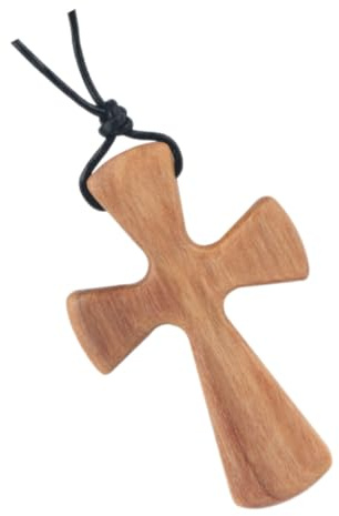 BUGUUYO Handgefertigte Damenhalskette mit Khakifarbenem Holz Kreuzanhänger Modernes und Elegantes Design als Geschenk zum Muttertag