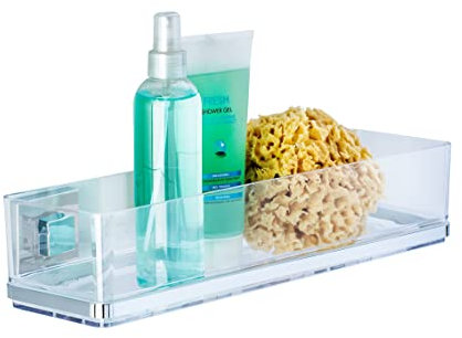 WENKO Vacuum-Loc Badezimmer Wandregal Quadro Maxi, 2 Etagen, Mit herausnehmbarer Schale, Befestigen ohne Bohren, Rostfreier Edelstahl/Kunststoff, 38,5 x 8,5 x 14,5 cm